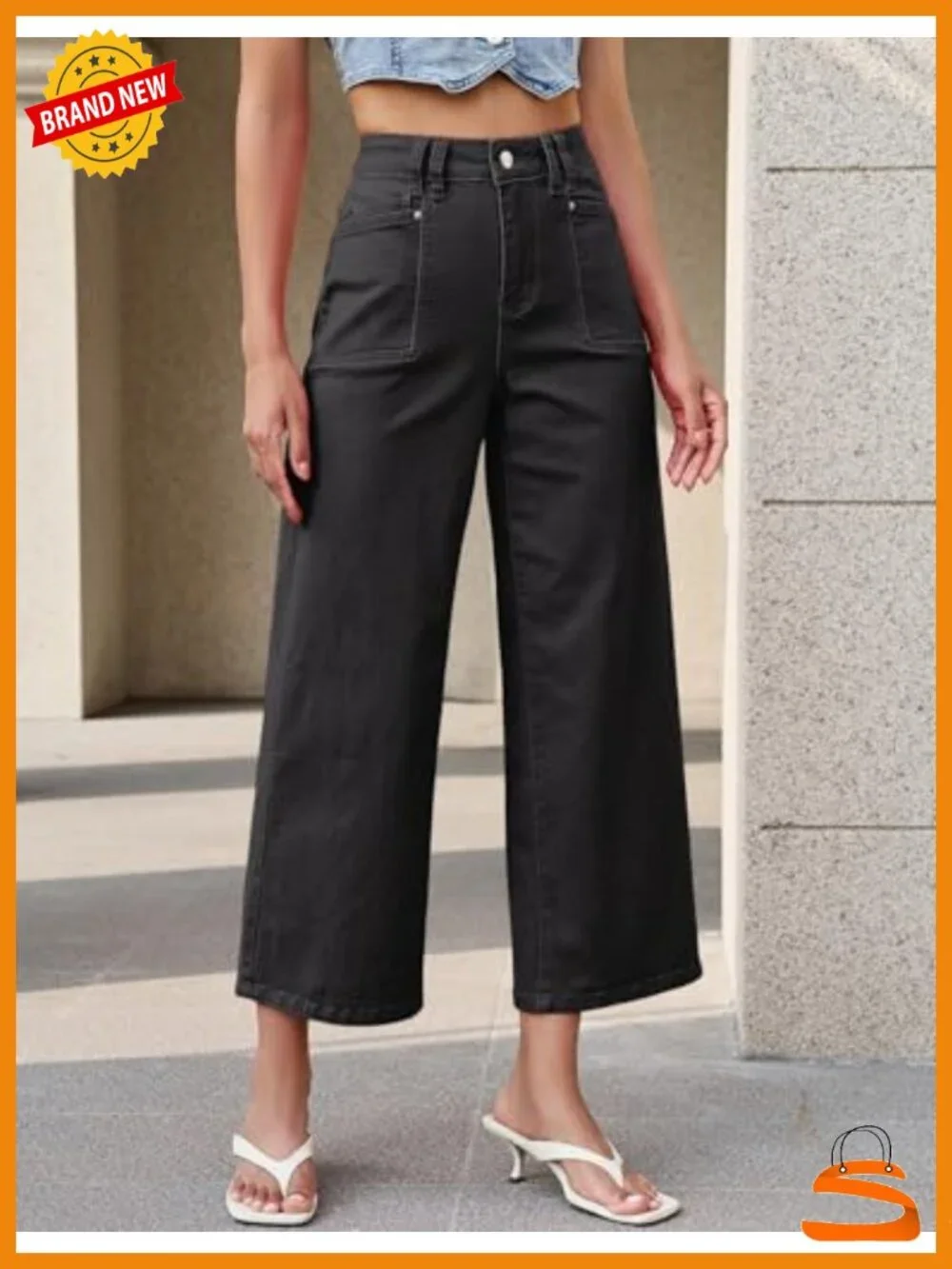 Wide Leg Cropped Jeans High Waisted Stretchy Denim Pants